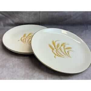 antique 1900s Golden Wheat Made in USA 22k Gold Oven Proof‎ plates ( Pair!! )